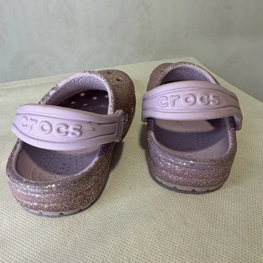 Crocs Kids Classic Glitter Clogs Purple Sparkle C5 Toddler Slip On